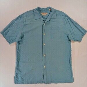 Tommy Bahama 100% Silk Camp Button Up Shirt Large Teal